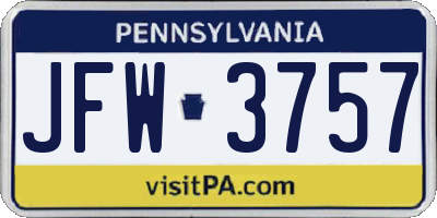 PA license plate JFW3757