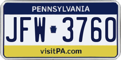PA license plate JFW3760