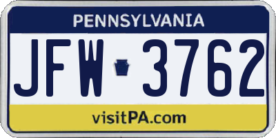 PA license plate JFW3762