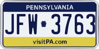 PA license plate JFW3763