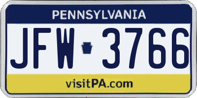 PA license plate JFW3766
