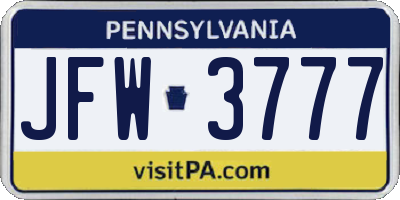 PA license plate JFW3777