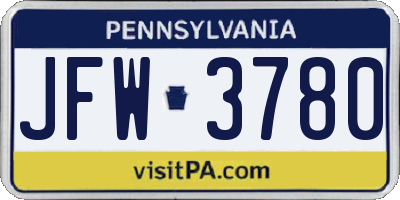 PA license plate JFW3780
