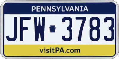 PA license plate JFW3783