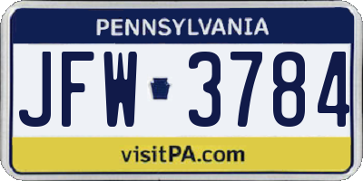 PA license plate JFW3784