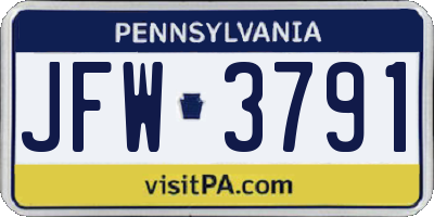 PA license plate JFW3791