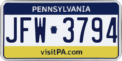 PA license plate JFW3794
