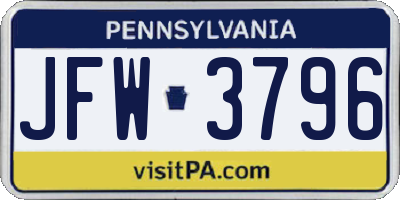 PA license plate JFW3796
