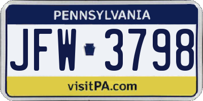 PA license plate JFW3798