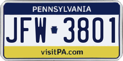 PA license plate JFW3801
