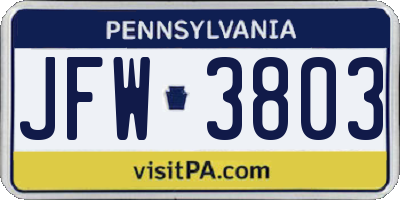 PA license plate JFW3803