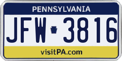 PA license plate JFW3816