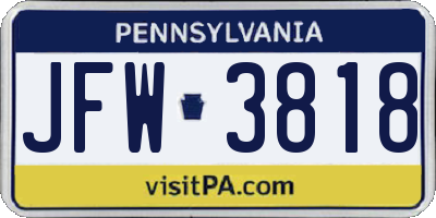 PA license plate JFW3818