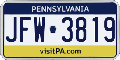 PA license plate JFW3819