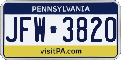 PA license plate JFW3820