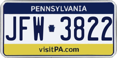 PA license plate JFW3822