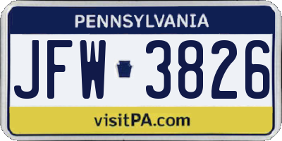 PA license plate JFW3826