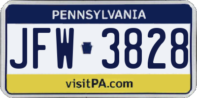PA license plate JFW3828