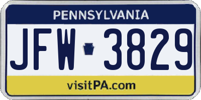 PA license plate JFW3829