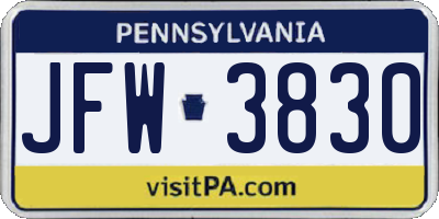 PA license plate JFW3830