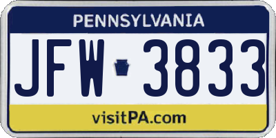 PA license plate JFW3833