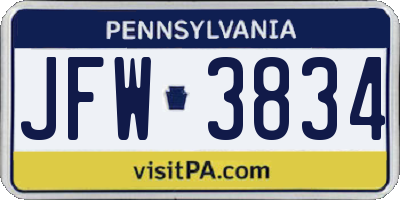 PA license plate JFW3834