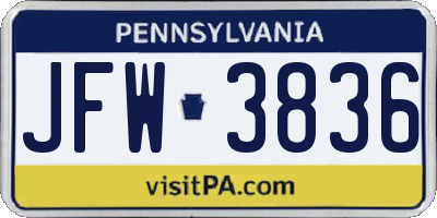 PA license plate JFW3836