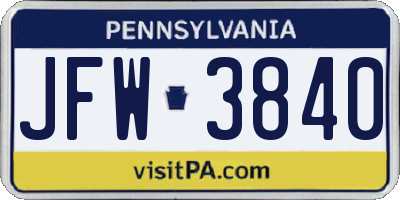 PA license plate JFW3840