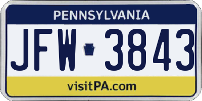 PA license plate JFW3843