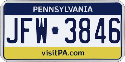 PA license plate JFW3846