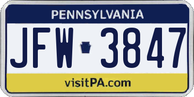 PA license plate JFW3847