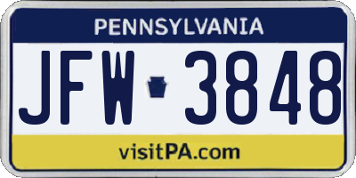 PA license plate JFW3848