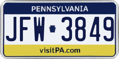 PA license plate JFW3849