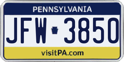 PA license plate JFW3850