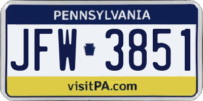 PA license plate JFW3851