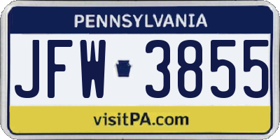 PA license plate JFW3855