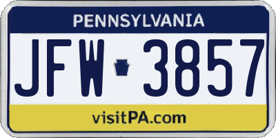 PA license plate JFW3857