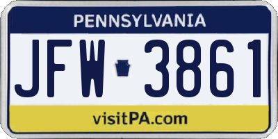 PA license plate JFW3861