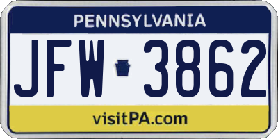 PA license plate JFW3862