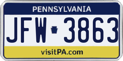 PA license plate JFW3863