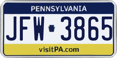 PA license plate JFW3865