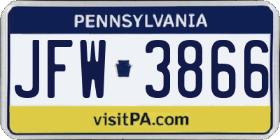 PA license plate JFW3866