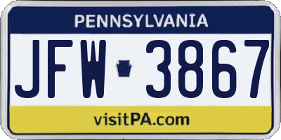PA license plate JFW3867