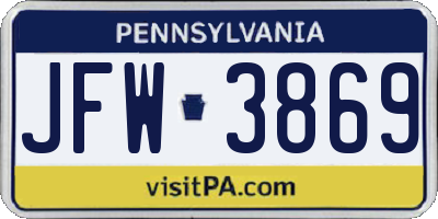 PA license plate JFW3869