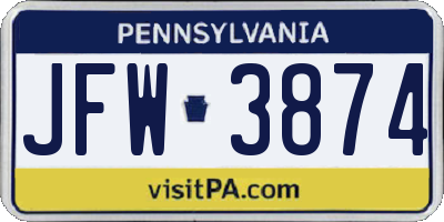PA license plate JFW3874