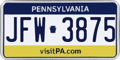 PA license plate JFW3875