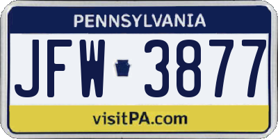 PA license plate JFW3877