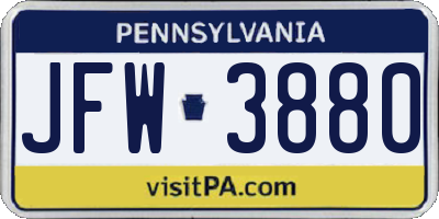 PA license plate JFW3880