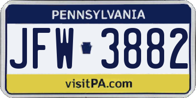 PA license plate JFW3882