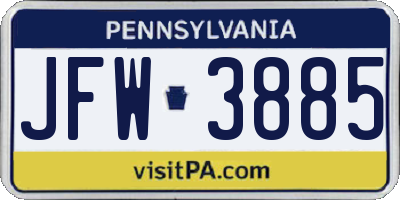 PA license plate JFW3885
